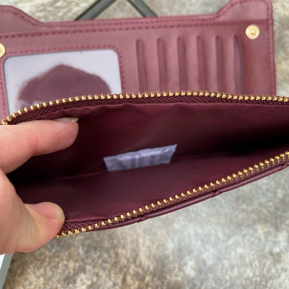 Badgley Mischka Plum Quilted Long Wallet Vegan Leather New - Picture 6 of 7
